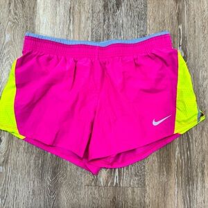 Nike Women's Vibrant Pink and Lime Athletic Shorts